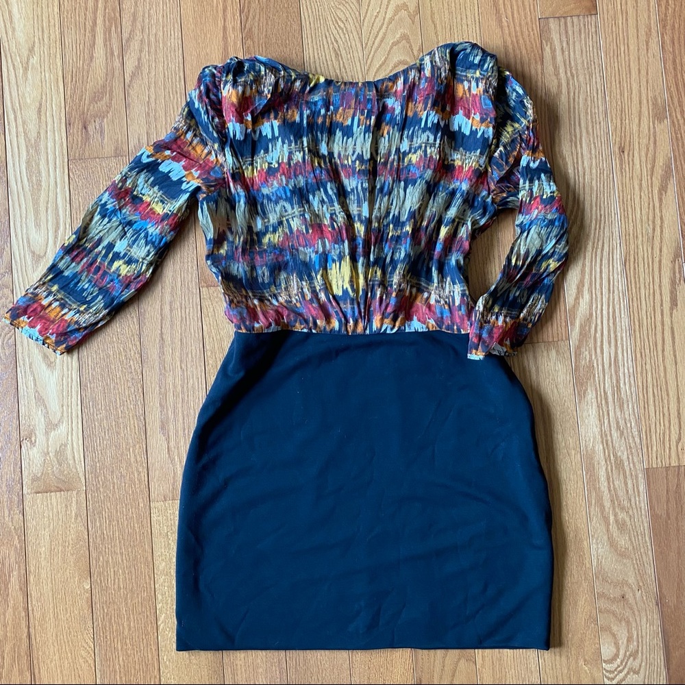 Silk Long Sleeved Multi-Colored Silk Dress